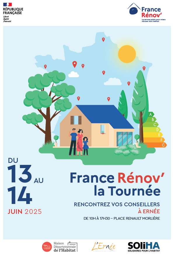 Affiche de la Tournée France Rénov à ernée du 13 au 14 juin